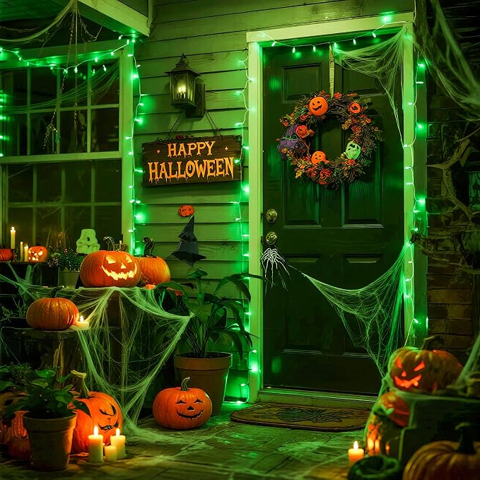 JMEXSUSS Connectable 100 LED Green Halloween Lights 8 Modes Grinch Lights | Plug-in Green Christmas Lights Indoor, 33ft Clear Wire Grinch Green String Lights Outdoor for Grinch Christmas Tree Decor