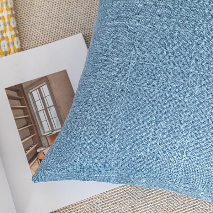 Kevin Textile Outdoor Waterproof 24”x24” Pillow Covers 2 Pack, Light Blue | Water Resistant, Soft Faux Linen-cotton Yarn-dyed Woven Texture Throw Pillow Covers for Tent Patio Garden Couch Sofa