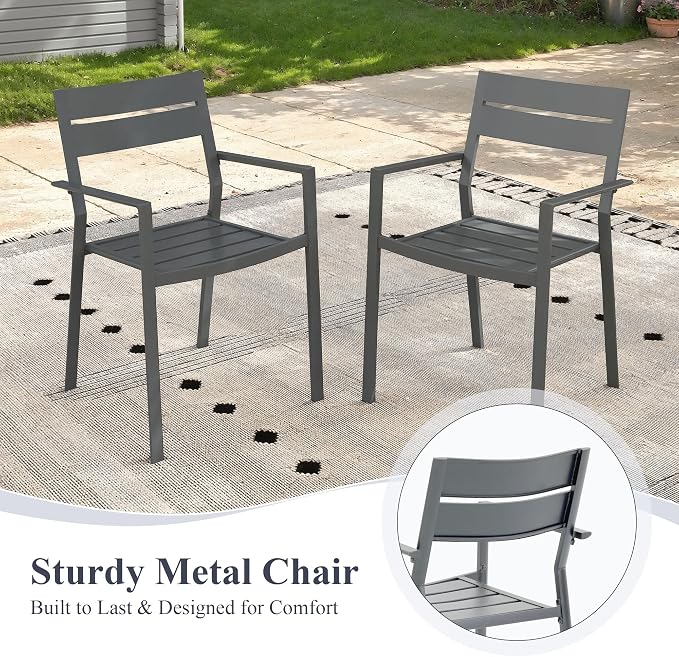 Patio Dining Set for 4, 40.2" Outdoor Dining Table and Chairs Set with Stackable Patio Chairs Outdoor Furniture for Garden Deck Backyard, Dark Grey Table and Grey Chairs