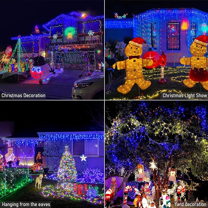 99ft Blue Christmas Lights Outdoor, 1216 LED Icicle Lights for Outside House with Clear Wire 8 Modes Timer, Plug in Waterproof for Home Holiday Eaves Yard Party Tree Room Wall Indoor Decoration