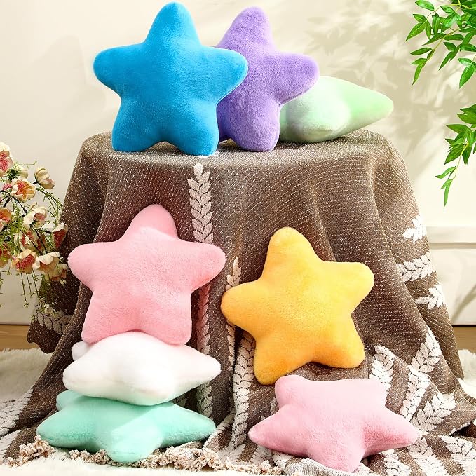 Beeveer 8 Pack Star Throw Pillow Plush for Bed Sofa Bedroom Floor,Cute | Back to School Gift Decor,Stuffed Star Shaped Pillows for School Reading Corner, Soft Plush Cushions for Sleepover Room