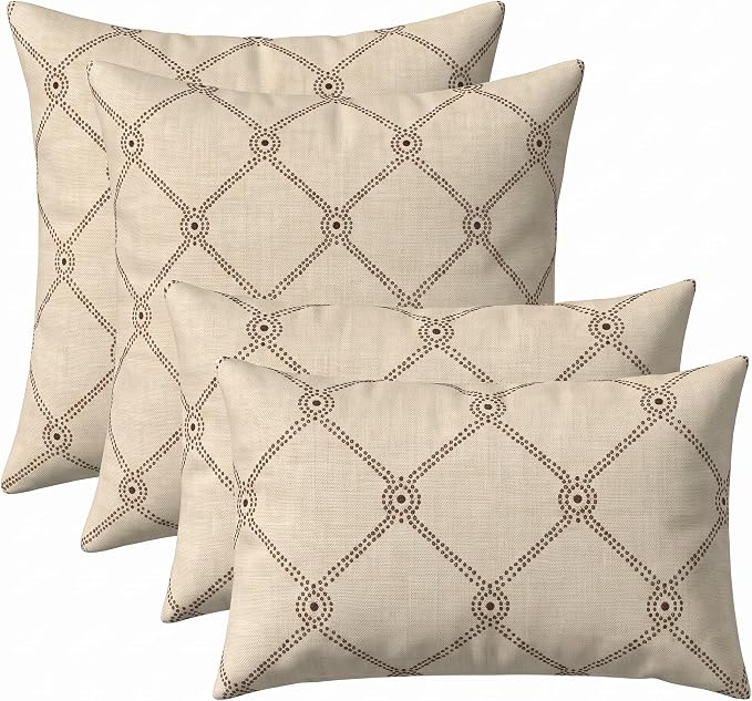 RSH DECOR: Sunbrella Lumbar & Square Pillows Set of 4 | 20" x 12" & 17" x 17" | Water and Fade-Resistant Performance Fabric | Outdoor Throw Pillows for Patio Furniture | Made in USA (Arabia)