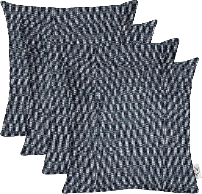 RSH DECOR: Sunbrella Play Square Throw Pillows Set of 4 | 17" x 17" | Water and Fade-Resistant Performance Fabric | Outdoor Pillow Covers with Down-Alternative Inserts | Play Midnight Navy