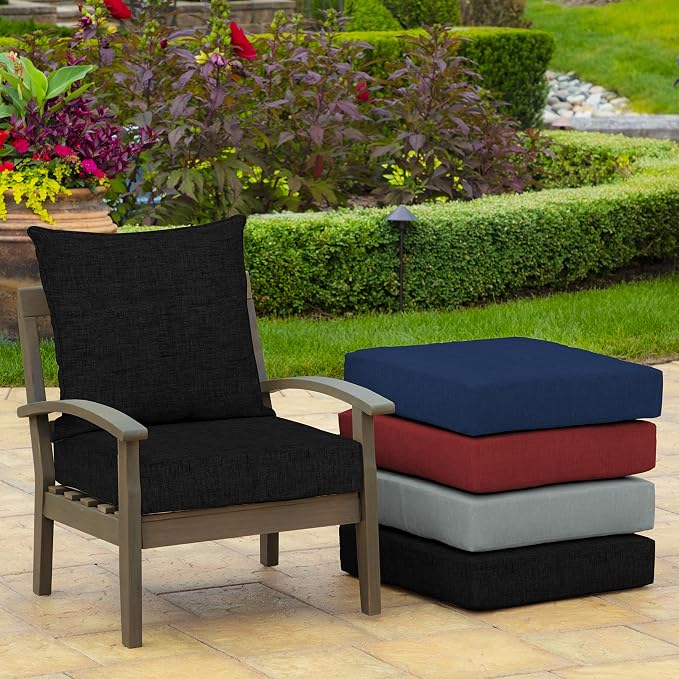 Arden Outdoor Deep Seat Cushion Set, 2-Pack, 24x24, Black | Outdoor Sofa, Couch, Conversation Set, Weather-Proof, Rain-Proof, Fade Resistant for Chair, Mold and Mildew Resistant