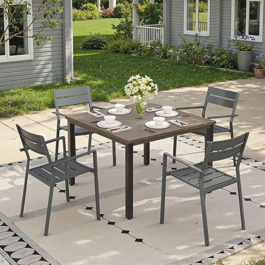 Patio Dining Set for 4, 40.2" Outdoor Dining Table and Chairs Set with Stackable Patio Chairs Outdoor Furniture for Garden Deck Backyard, Grey Table and Grey Chairs
