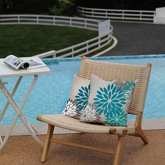 DFXSZ Outdoor Waterproof Pillow Covers 18x18 Set of 2 DarkLightGreen Flower | Spring Summer Waterproof Flower Throw Pillowcases（No Inserts）Outdoor Decor for Patio Funiture Garden Polyester Covers