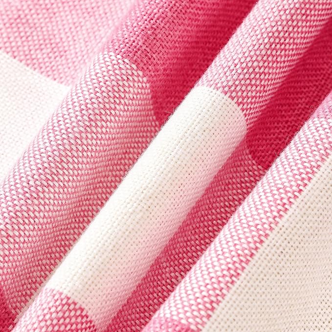 CARRIE HOME Pink Accent Pillows Decorative Throw Pillow Covers 20x20 Set of 2 Pink Gingham Farmhouse Pillow Covers 20 x 20, Boho Plaid Room Decor for Couch Porch Patio and Yard
