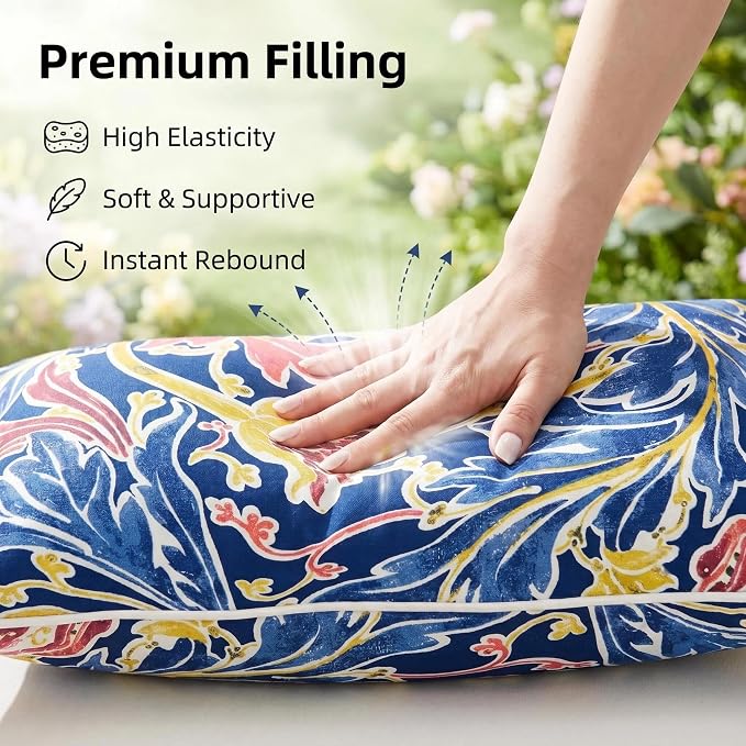 JMGBird Colorful Pillows Navy Outdoor Pillows with Inserts Included | 12 x 20 outdoor pillow insert outdoor throw pillow outdoor patio pillows for Patio Furniture
