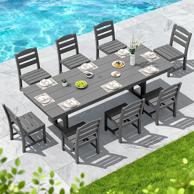 SERWALL Outdoor Armless Dining Chairs Set of 2, All-Weather HDPE Patio Chair with 19.7" Widened Seat, for Backyard, Garden, Gray