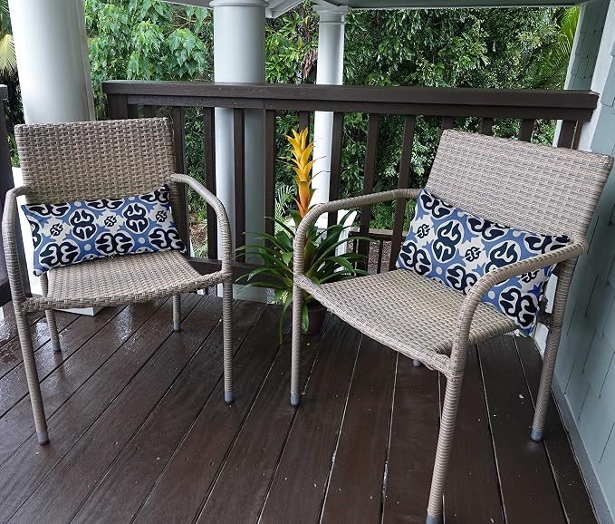 Indoor/Outdoor Polyester Fabric Lumbar Pillow Cover, All-Weather Waterproof Rectangular Cushion Case for Patio Furniture, 12 x 18 Set of 2 - Abstracts-84
