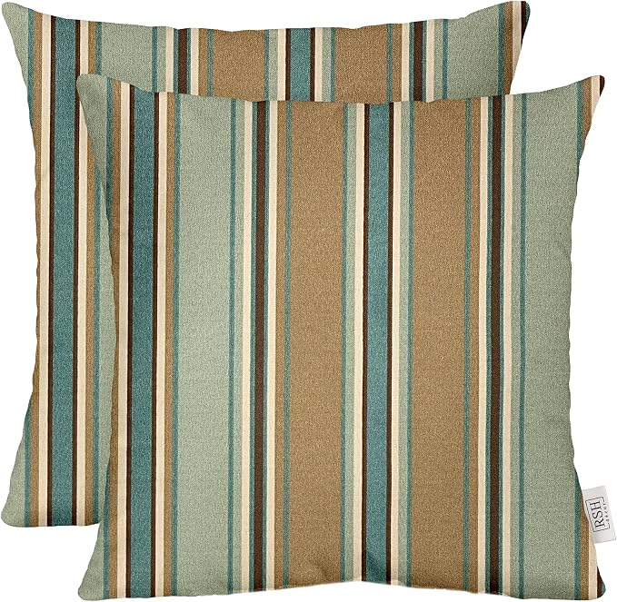 RSH DECOR Square Throw Pillows Set of 2, 20" x 20", Outdoor Pillows Waterproof, Outdoor Pillow Covers, Pillow Covers for Couch, Tulsa Tobago Lagoon, Made in USA