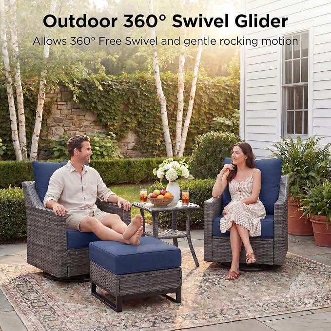 13 Piece Patio Furniture Set with 6" Thick Cushions, Weather-Resistant Wicker Swivel Rocker High Back Chairs and Fire Pit Table for Porch Yard Deck