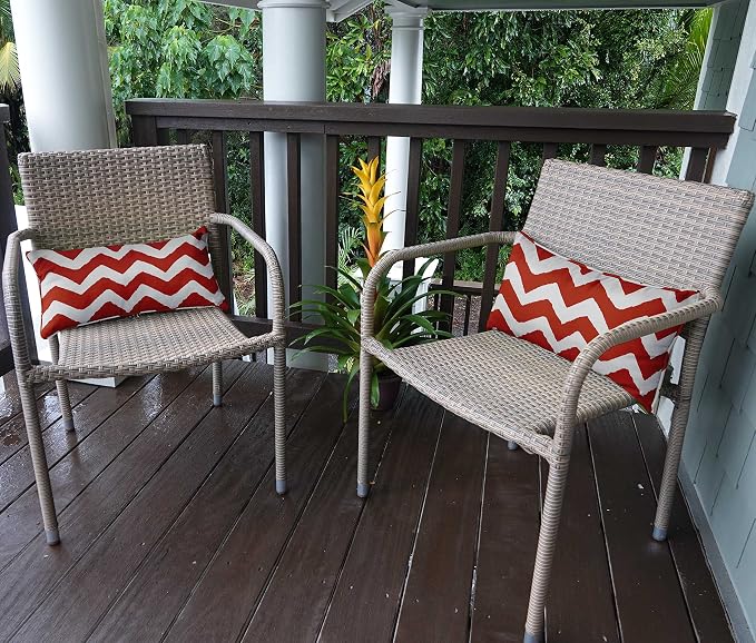 Indoor/Outdoor Polyester Fabric Lumbar Pillow Cover, All-Weather Waterproof Rectangular Cushion Case for Patio Furniture, 16 x 24 Set of 2 - Chevron-53