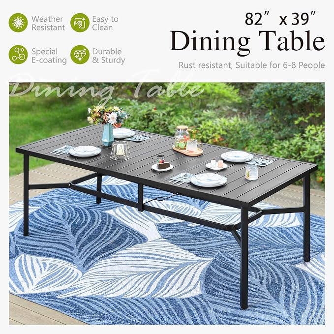 Sophia & William Patio Table and Chairs Set, Outdoor Dining Set for 8, 9 Piece Metal Patio Furniture, 82.7" Black Rectangular Table(Stripe)