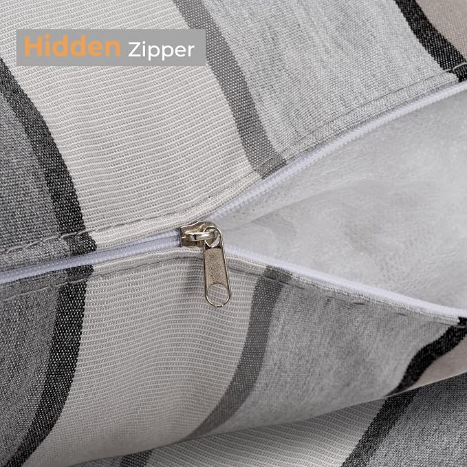 Outdoor Pillows, Patio Decorative Pillows Pack of 2, Waterproof Throw Pillows for Outdoor Furniture, 16× 16 Comfortable Spring Outdoor Pillows for Bed, Couch, Sofa, Grey Stripe