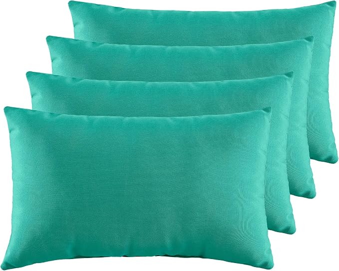 Indoor Outdoor Lumbar Pillows,Waterproof Outdoor Pillows Set of 4 for Patio Furniture,12×20 Inch, Teal