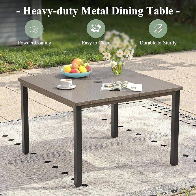 Patio Dining Set for 4, 40.2" Outdoor Dining Table and Chairs Set with Stackable Patio Chairs Outdoor Furniture for Garden Deck Backyard, Grey Table and Grey Chairs