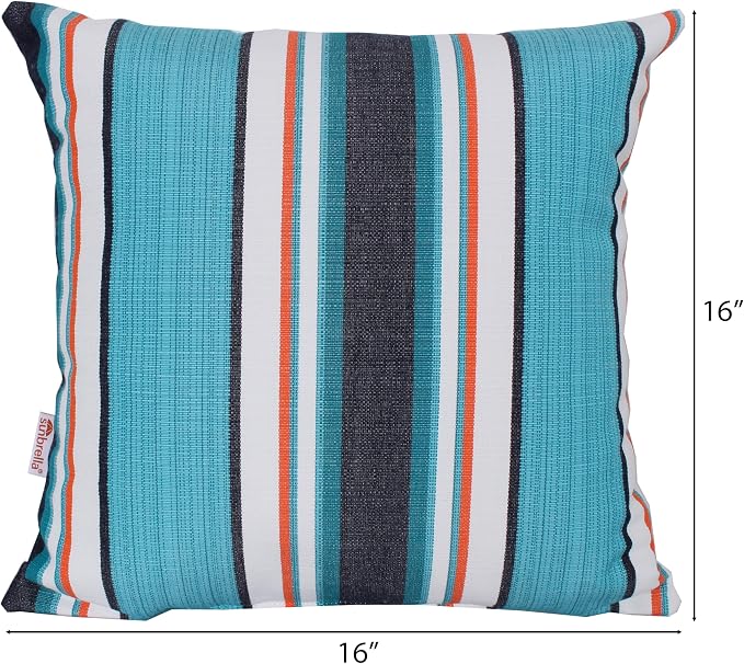 Outdoor/Indoor Sunbrella Throw Pillow Cover Only Square Set of 2 Pieces 16 inch x 16 inch Token Surfside Stripe - Insert Not Included, Navy/Teal