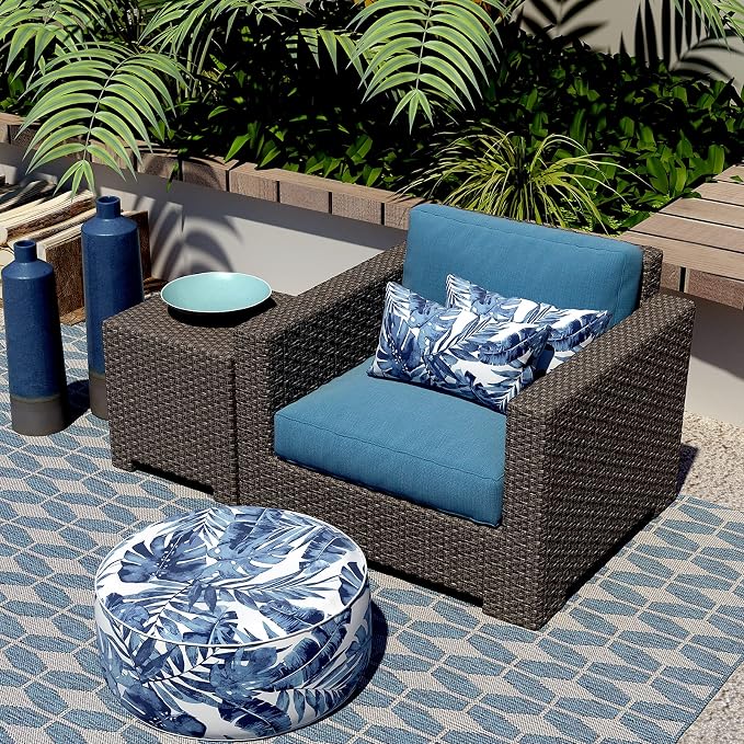 LVTXIII Outdoor/Indoor Lumbar Pillow Case Covers, 12” x 20” Patio Garden Decorative Lumbar Pillow Covers ONLY, Pack of 2 for Outdoor Home Patio Furniture Use - Palm Blue
