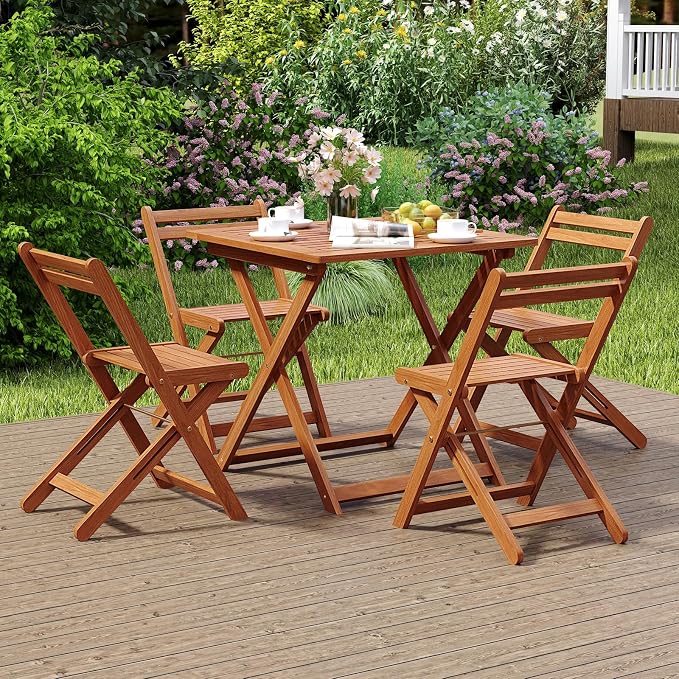 Outdoor Dining Table, Folding Bistro Table with 2" Umbrella Hole & X-Shaped Frame, Square Foldable Patio Table for Outdoors, Camping, Picnic, Yard (1)