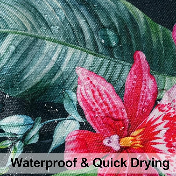Pyonic Tropical Waterproof Outdoor Pillow Covers 18x18 inch Green Leave and Red Flowers Throw Pillowcase for Summer Patio Furniture Garden Porch Pool Decor
