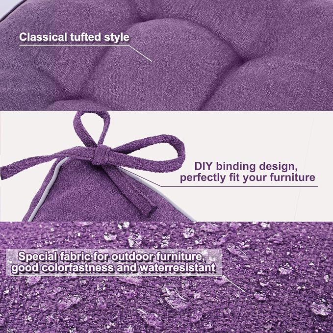 Wenqik 44 x 19 x 4 Inch Outdoor Bench Cushion Set of 3 Waterproof Tufted 1 Patio Loveseat Cushions and 2 Square Chair Seat Pad for Outdoor Furniture Couch Swing Sofa Wicker Settee(Purple)