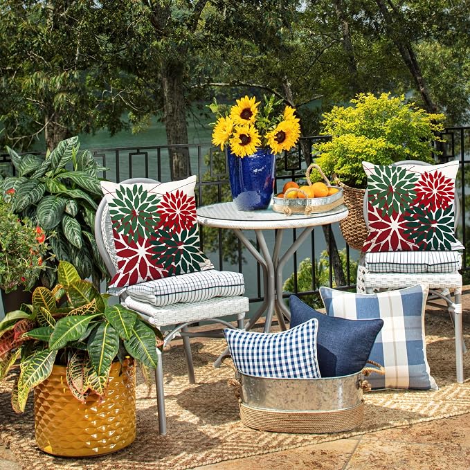 DFXSZ Pack of 2 Outdoor Waterproof Throw Pillow Covers 18x18 Red Green | Polyester Colorful Spring Summer Floral Decorative Cushion Cases(NO INSERT),For Couch Patio Funiture Garden Home Decor