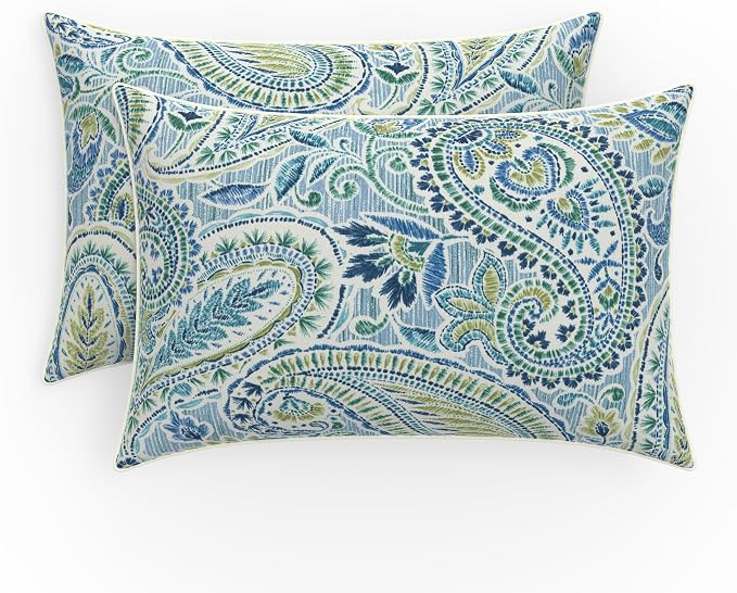 Pillow Perfect Paisley Indoor/Outdoor Accent Throw Pillow, Plush Fill, Weather, and Fade Resistant, Lumbar - 11.5" x 18.5", Artic Stone, 2 Count