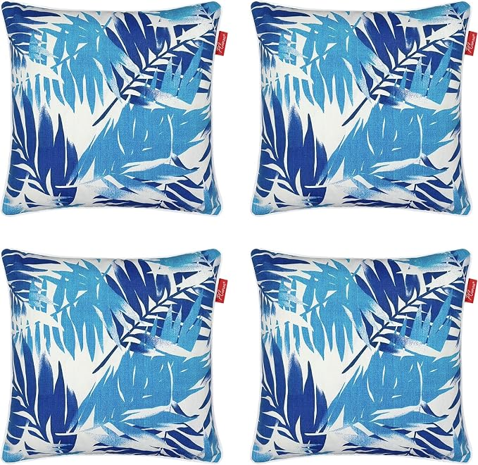 Pack of 4 Outdoor Throw Pillows,16x16 Inch All-Weather Water-Resistant Patio Pillows with Inserts,Decorative Pillows for Patio Furniture,Couch,Sofa,Poolside,Blue Leaf