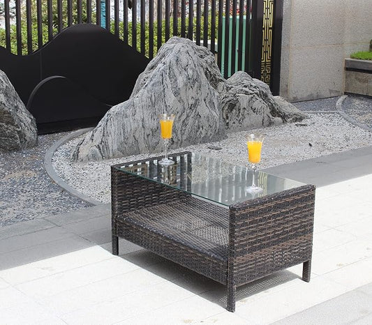 CIATRE Outdoor Patio Furniture Coffee Table with Clear Tempered Glass 34.6X 20.5X 17.7inch (L X W X H)