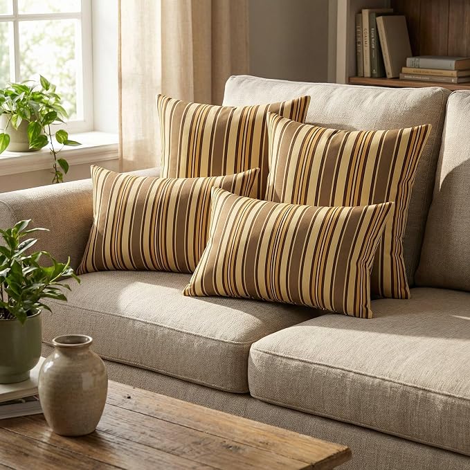 RSH DECOR: Sunbrella Lumbar & Square Pillows Set of 4 | 20" x 12" & 20" x 20" | Water and Fade-Resistant Performance Fabric | Outdoor Throw Pillows | Made in USA (Anthony Praline)
