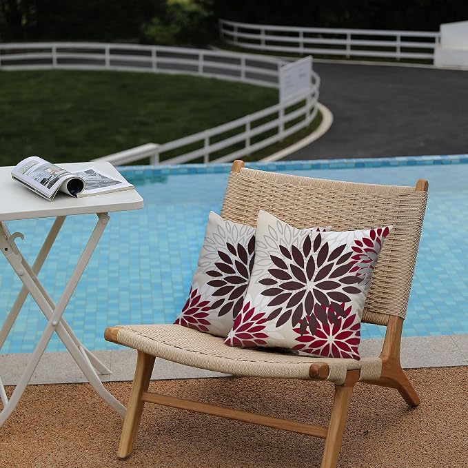 DFXSZ Outdoor Waterproof Pillow Covers 20x20 Set of 2 Brown Red Flower | Spring Summer Waterproof Flower Throw Pillowcases（No Inserts）Outdoor Decor for Fall Patio Funiture Garden Polyester Covers