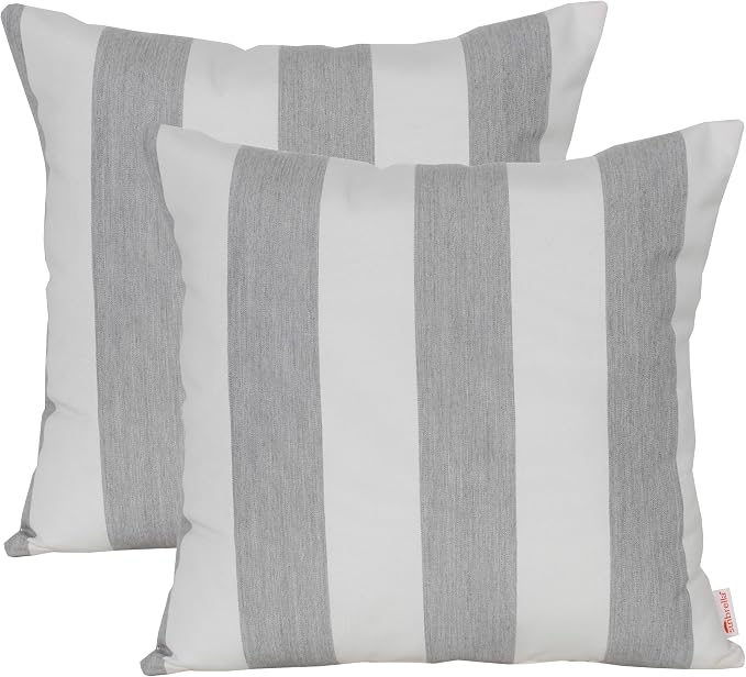 Outdoor/Indoor Sunbrella Throw Pillow Cover Only Square Set of 2 Pieces 20 inch x 20 inch Cabana Granite/Gray Stripe - Insert Not Included