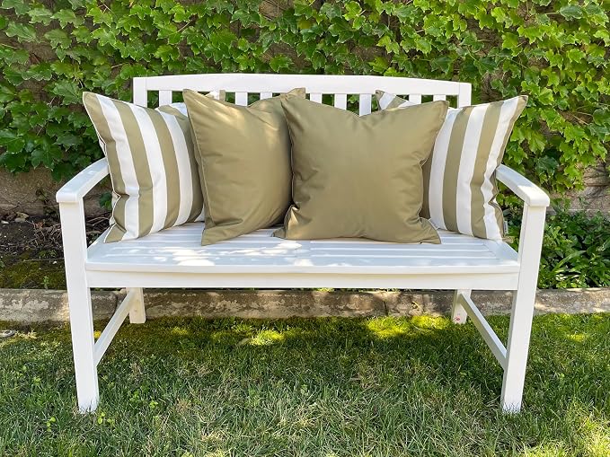 Pack of 2 Solid and Stripe 20''x20'' Outdoor Waterproof Olive Green Throw Pillow Covers Decorative Square Cushion Patio Pillows for Patio Furniture (Martini Olive)