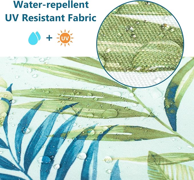 Outdoor Pillow Covers 18x18 Inch, Waterproof Throw Pillow Covers Pack of 2, Water-Resistant Decorative Pillow Case for Patio Furniture Tent Garden, Tropical Leaf, Green, Cover ONLY