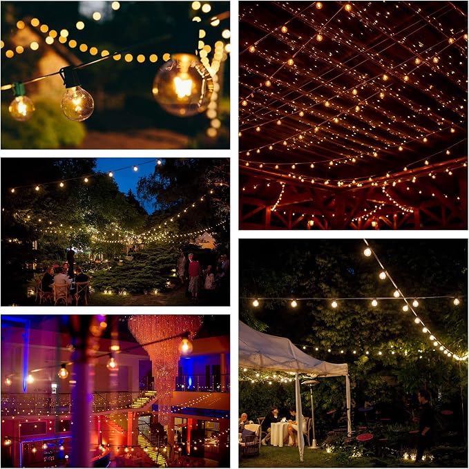 10’ G40 Globe String Lights Set with G40 Clear Light Bulbs and Black Wire | Perfect for Patio, Awning, Canopy, Porch, and Balcony Lighting