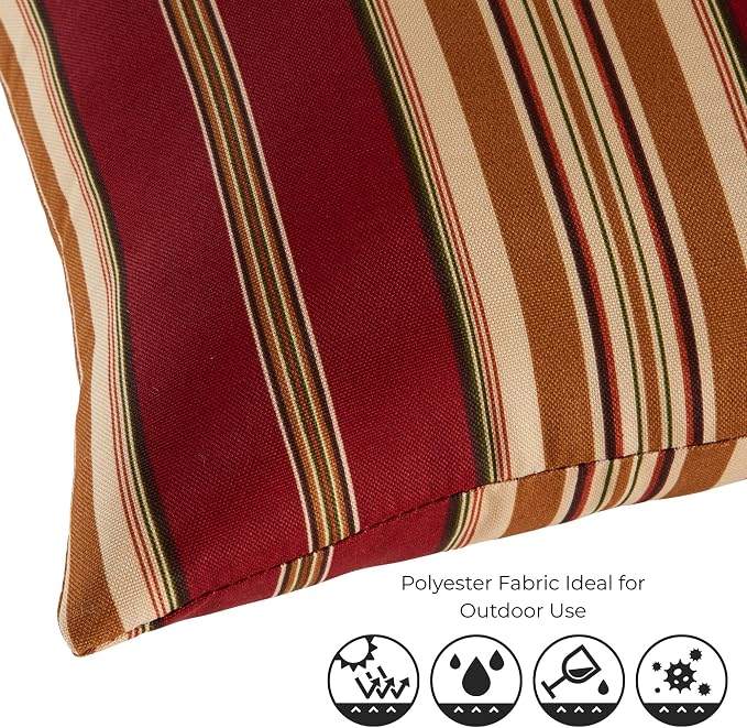 Set of 2 Outdoor Throw Pillows 19 x 12 Inch – Reversible Rectangle Patio Accent Pillows – Weather-Resistant Polyester Fabric – Eco-Friendly Recycled Polyfiber Fill – Roma Stripe