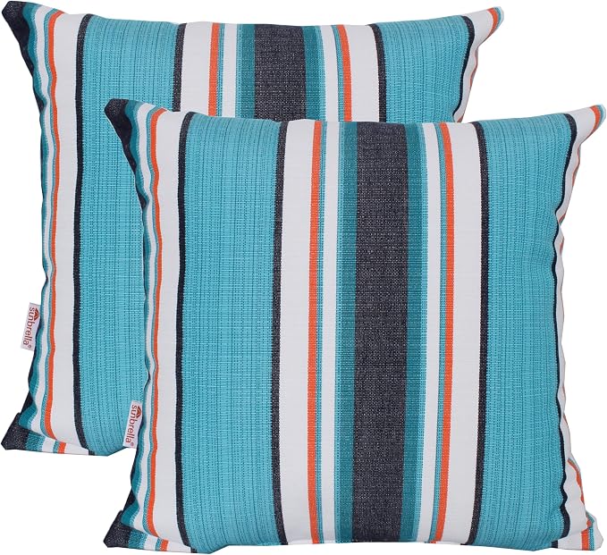 Outdoor/Indoor Sunbrella Throw Pillow Cover Only Square Set of 2 Pieces 24 inch x 24 inch Token Surfside Stripe - Insert Not Included, Navy/Teal