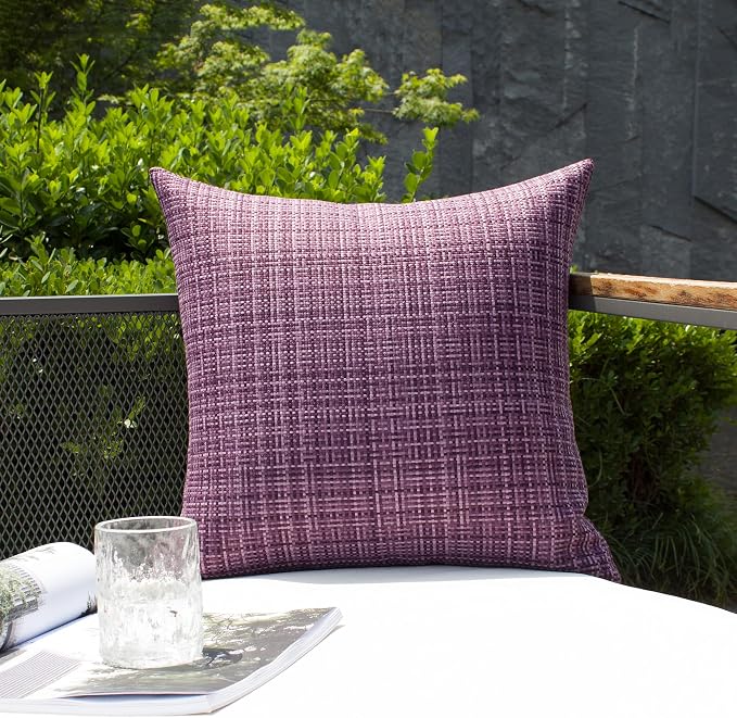 Kevin Textile Outdoor Waterproof 16x16 Inch Pillow Covers 2 Pack, Violet | Water Resistant, Faux Linen Yarn-dyed, Woven Texture Throw Pillow Covers for Tent Patio Garden Couch Sofa