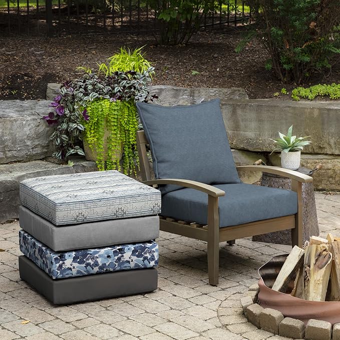 Arden Outdoor Deep Seat Cushion Set, Olefin Fabric, 24x24, Denim Alair | 2-Pack, Woven Outdoor Fabric, Outdoor Sofa, Couch, Conversation Set, Weather-Proof, Rain-Proof, Mold and Mildew Resistant