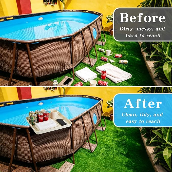 Poolside Table Above Ground Pool Side Bar, Foldable Side Bar with Drainer | Fits Above Ground Pool Circular Tube Accessories for Pool Party Poolside Patio Backyard Holds drinks & snacks Weatherproof
