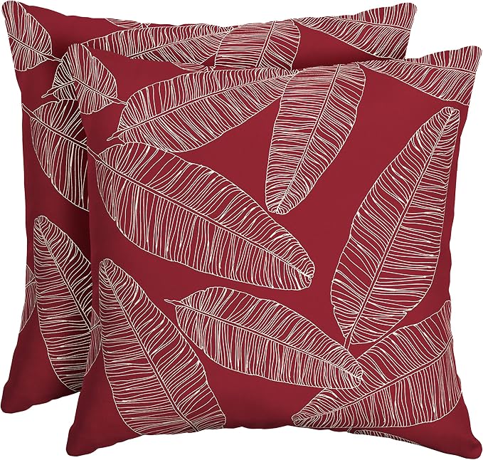 Arden Outdoor Toss Pillow, 2-Pack, 16x16, Red Leaf Palm | Indoor/Outdoor Décor, Rain-Proof, Fade Resistant, Mold and Mildew Resistant