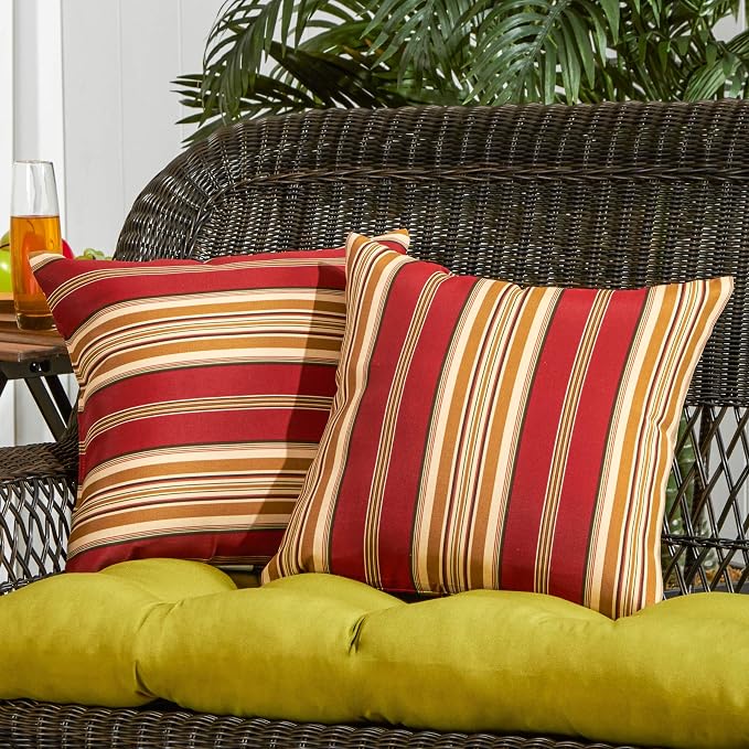 South Pine Porch Outdoor 17-inch Square Accent Pillow, Set of 2, Roma Stripe