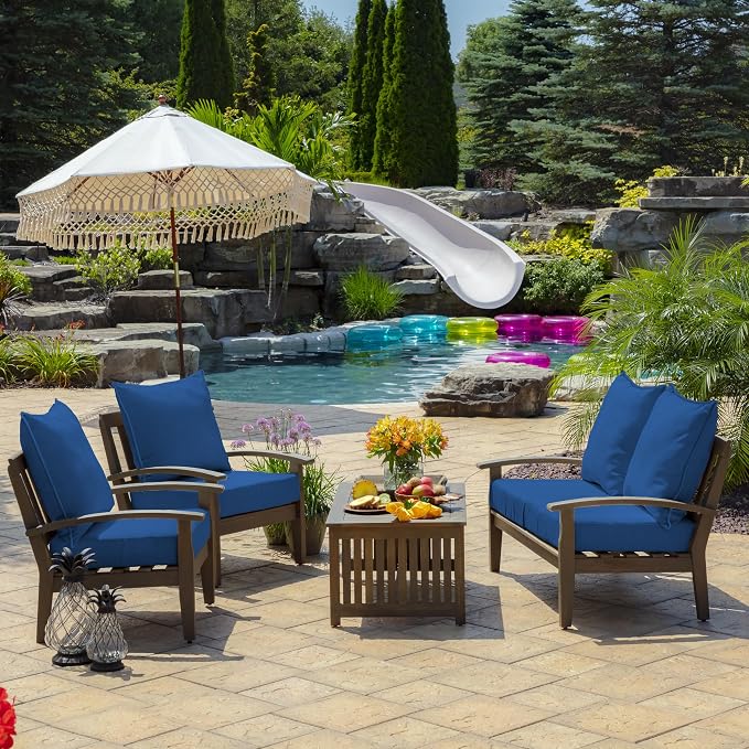 Arden Deep Seat Outdoor Chair Cushion Set (4-Pack), 24 in x 24 in, Weather-Proof, Rain-Proof, Fade Resistant Patio Cushion Set for Chair, Sofa, and Couch Cobalt Blue Texture | Outdoor Sofa, Couch, Conversation Set, Weather-Proof, Rain-Proof, Fade Resis...