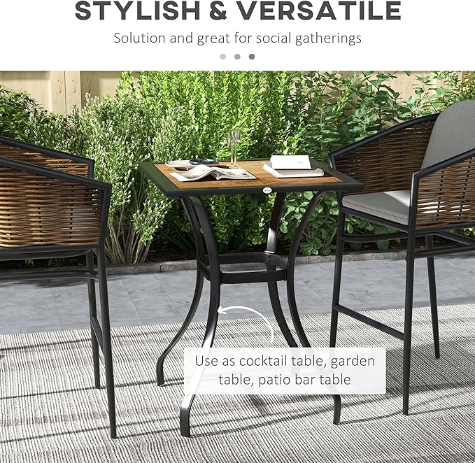Outsunny 28" Outdoor Bar Table, Faux Wood Patio Furniture, Square Wood-Like Patio Table with Water Safe Design for Deck, Backyard, Lawn, Brown