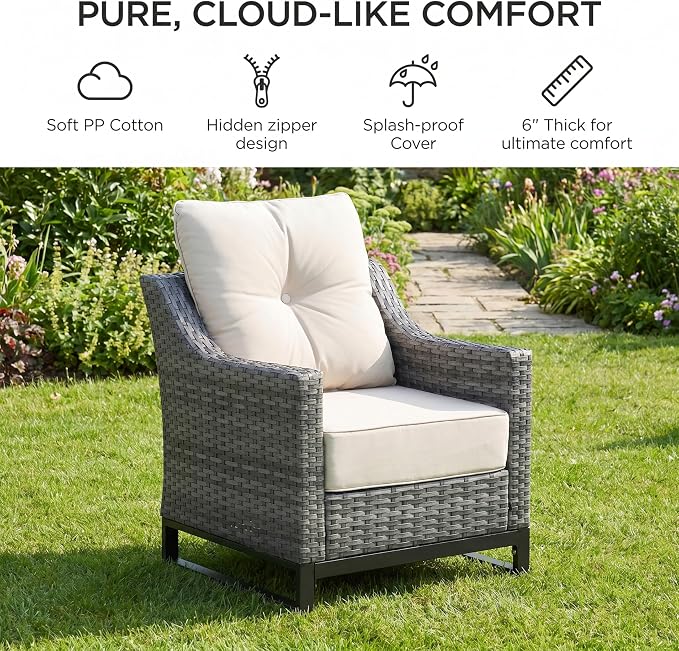 5 Pieces Patio Furniture Set, PE Rattan Patio Set with Soft Cushions & Side Table,All Weather Outside Furniture with Ottoman for Porch, Garden, Backyard