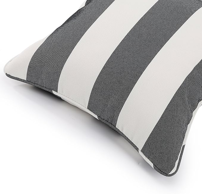 Outdoor Throw Pillow Covers 18x18 Inch, Set of 2, Cover Only! Waterproof Fade Resistant Decorative Cushion Sham Pillow Cases for Patio Furniture Chair Couch Sofa - Black Ivory Striped