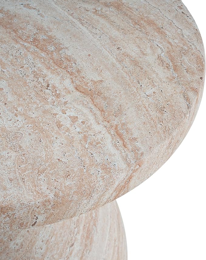 Outdoor Side Table 20" Hourglass Shape Concrete Side Table, Patio Tables for Outside Decorative Garden Stools, No Assembly Accent Table for Patio Porch Living Room, Beige