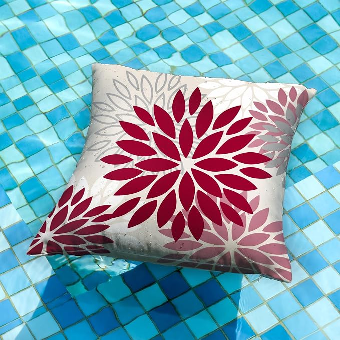 DFXSZ Outdoor Waterproof Pillow Covers 18x18 Set of 2 Wine Red Pink Flower | Spring Summer Waterproof Flower Throw Pillowcases（No Inserts）Decor for Valentines Patio Funiture Garden Polyester Covers