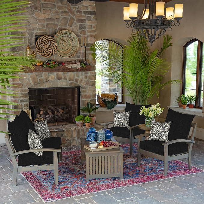 Arden Outdoor Toss Pillow, 16x16, Black Damask | Indoor/Outdoor Décor, Rain-Proof, Fade Resistant, Mold and Mildew Resistant